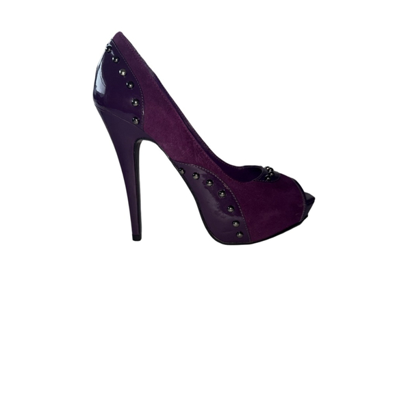NEW Purple Studded Suede Peep Toe platform Heels Wild Pair Size 7 - Picture 1 of 13